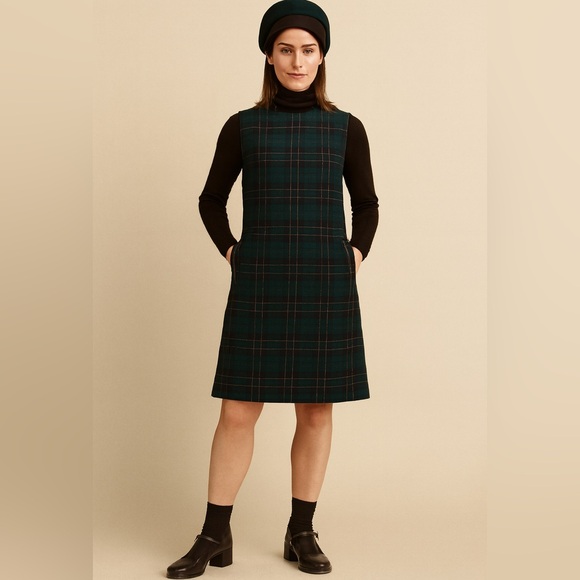 Rare Vintage 1950s–60s Pendleton Wool Green Plaid Jumper Dress Collector’s Piece - Picture 2 of 12